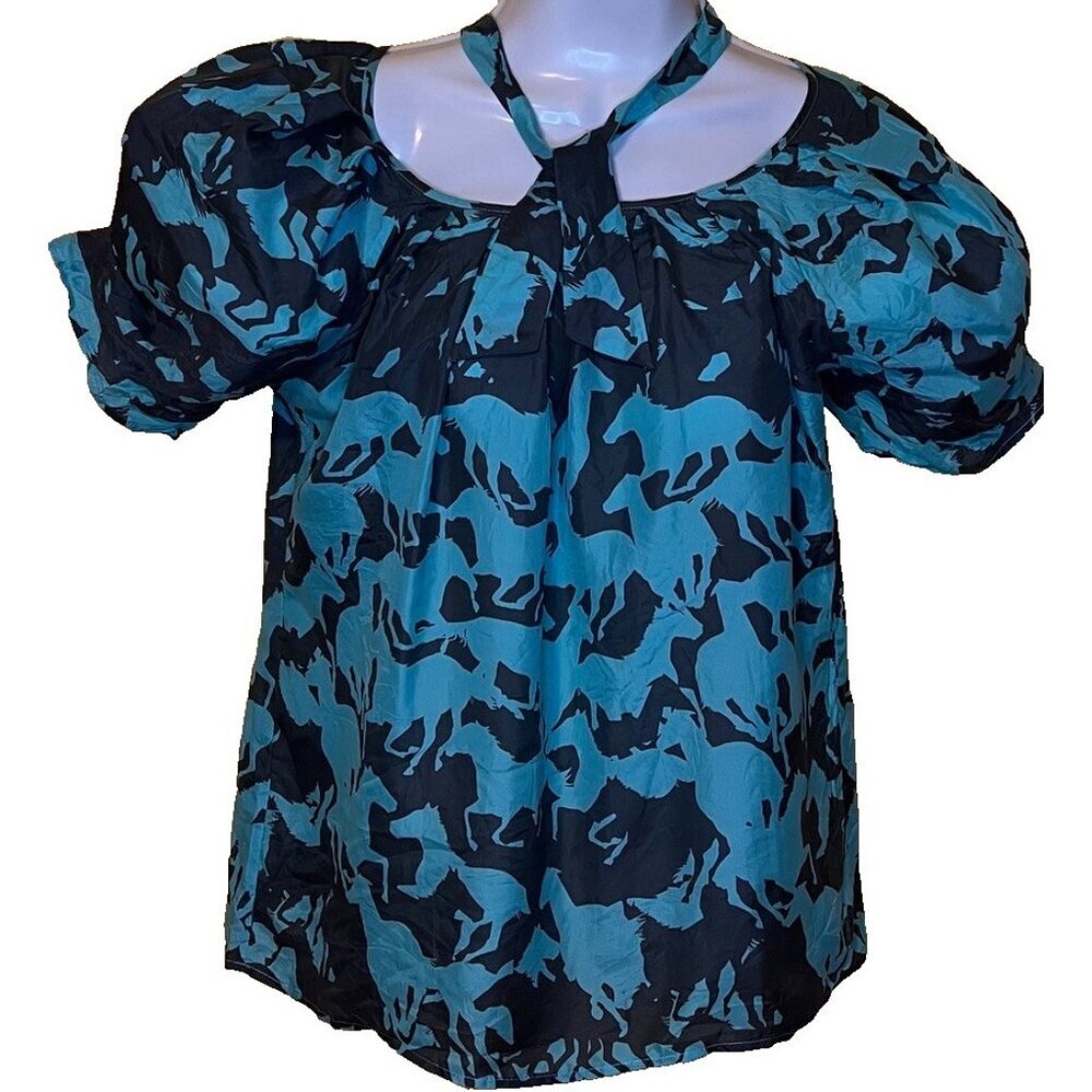 Sundance Silk Blouse SZ Small Galloping Horses Western EUC‎ Equestrian Statement